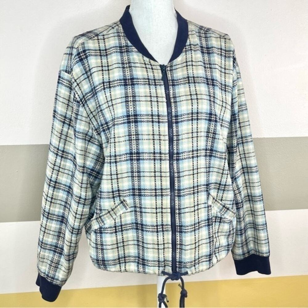 Basic Editions Quilted Embroidered Cotton Vintage 90s Plaid Bomber Jacket M